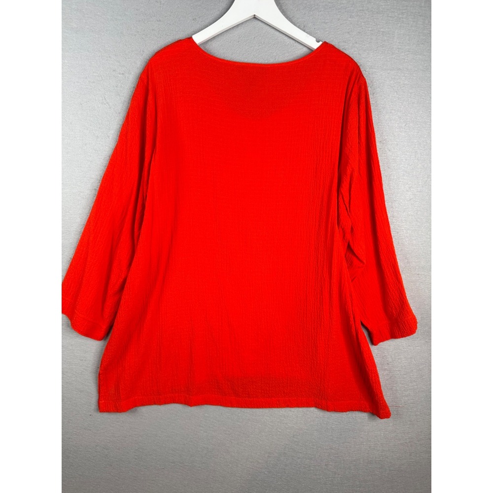 Ali Miles Blouse Womens 1X Orange Crinkle Button Accent Tunic Top Artsy Mature - Picture 6 of 9